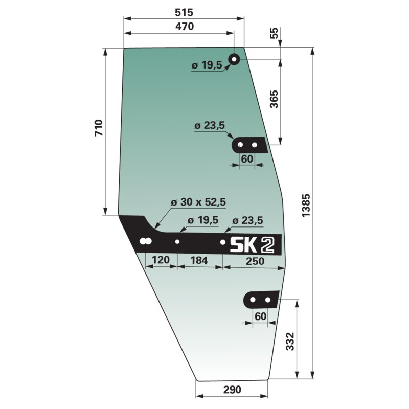 Türscheibe rechts, grün getönt anstelle von Steyr 1-34-221-003