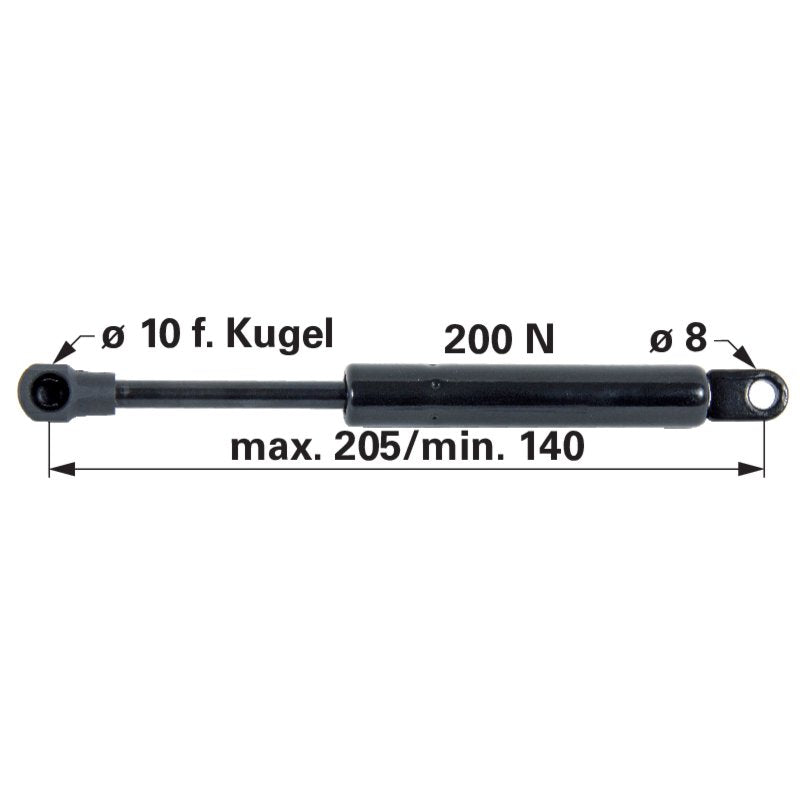 Gasdruckfeder für Kupplungsbetätigung, 200 N, Länge 205 mm anstelle von Steyr 149725230709