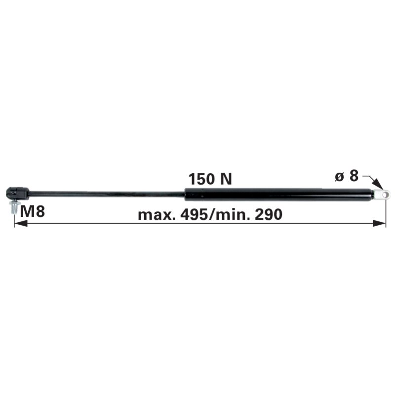 Gasdruckfeder 150 N, Länge 495 mm anstelle von Steyr 1-34-721-101