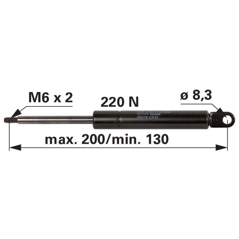 Gasdruckfeder für Dachluke, 220 N, Länge 200 mm
