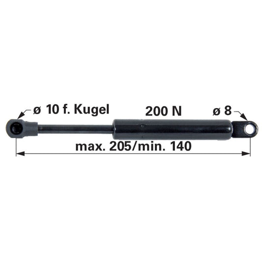 Gasdruckfeder für Kupplungsbetätigung, 200 N, Länge 205 mm anstelle von Steyr 149725230709