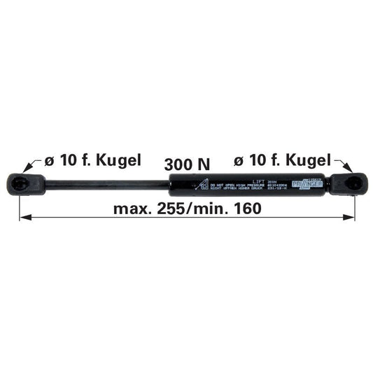 Gasdruckfeder 300 N, Länge 255 mm anstelle von Steyr 149800210730