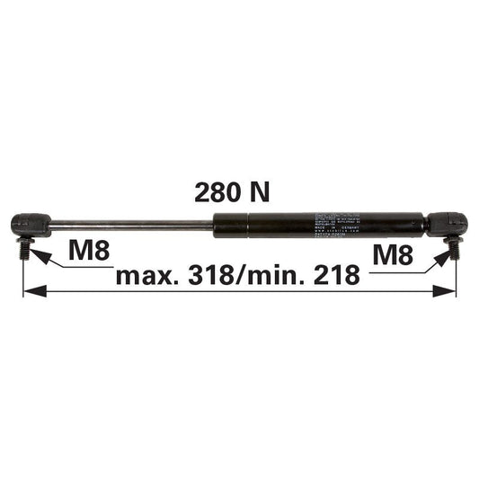 Gasdruckfeder für Türe, 280 N, Länge 318 mm anstelle von Steyr 1-34-701-485