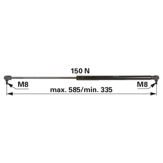 Gasdruckfeder für Frontscheibe, 150 N, Länge 585 mm