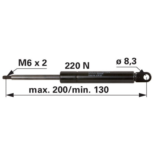 Gasdruckfeder für Dachluke, 220 N, Länge 200 mm