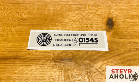 Aufkleber "Steyr Schutzvorrichtung"